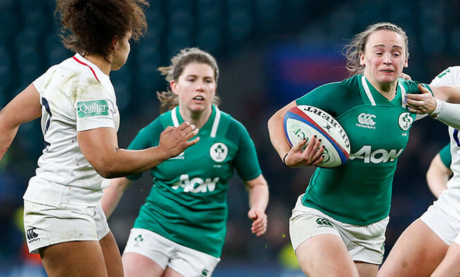 Irish Women's Rugby team in action at Twickenham
