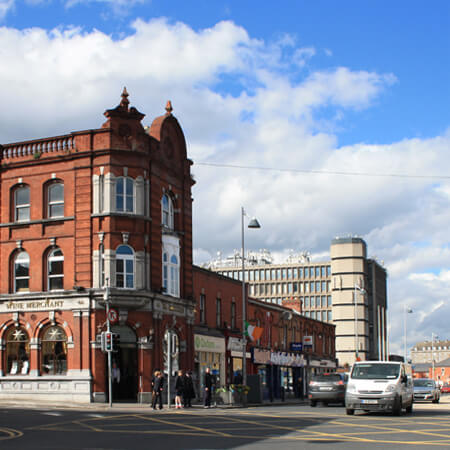 the modernist architecture of phibsboro shopping centre contracts with its georgian-style neighbour