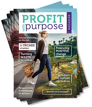 a city street meets the forest on the front cover of Profit with Purpose magazine