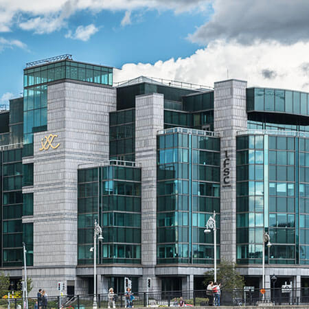 an image of skyscrapers in dublin's financial services centre where businesses will find access to grants and finance