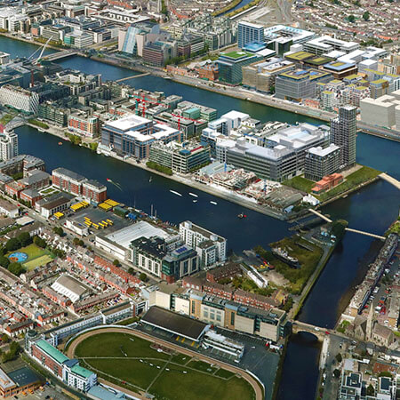 Aerial view of new docklands Dublin