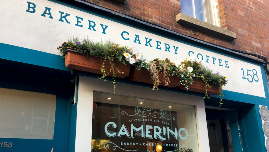 white and green shopfront of Camerino bakery, Capel Street