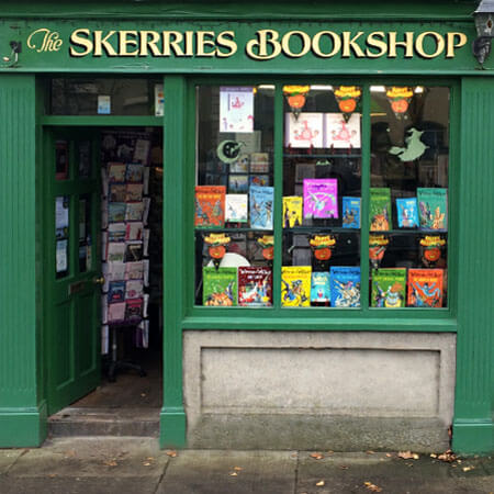 the green facade of Skerries Bookshop.