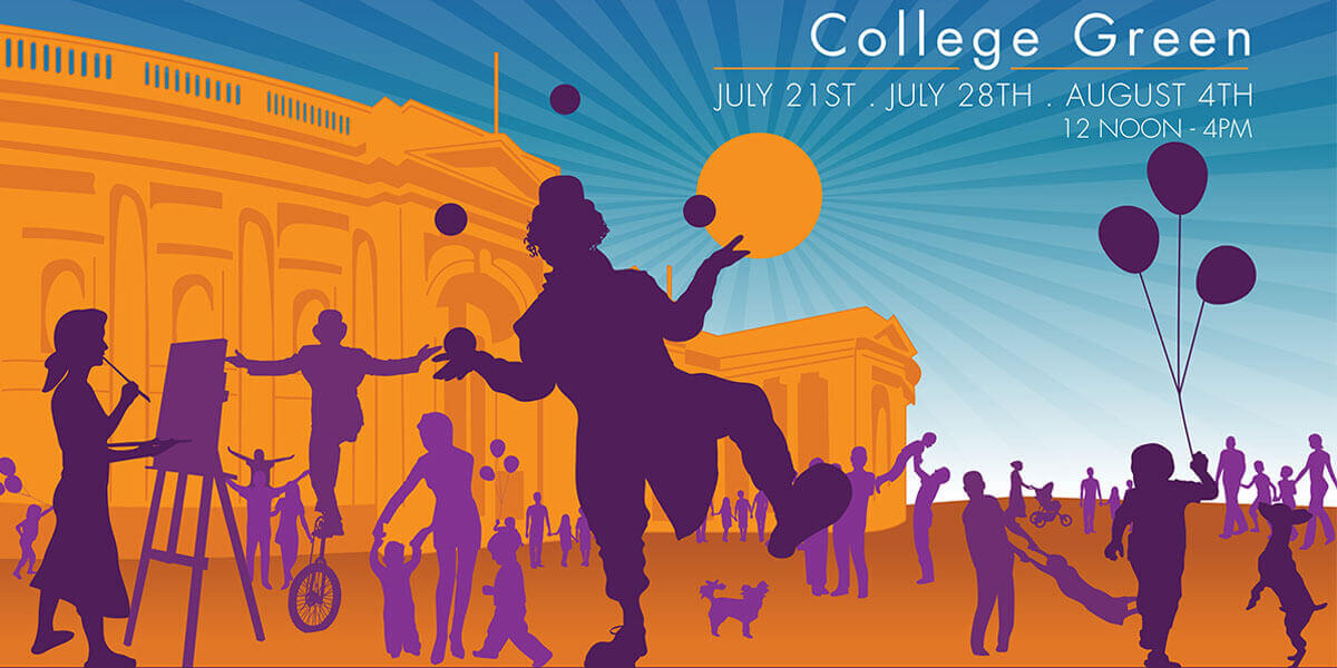 Summer Sundays on College Green, Dublin - Drawing in the City, Explore & Create, and City Carnival. July 21st, July 28th and August 4th, 2019