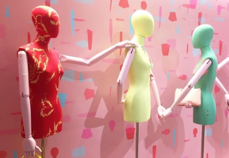 colourful mannequins in brown thomas window